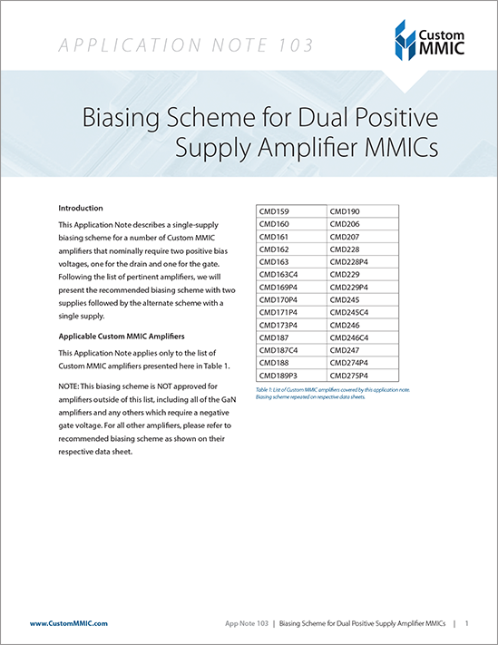 custom mmic應用說明顯示了偏置雙電源和單電源電流的逐步程序
