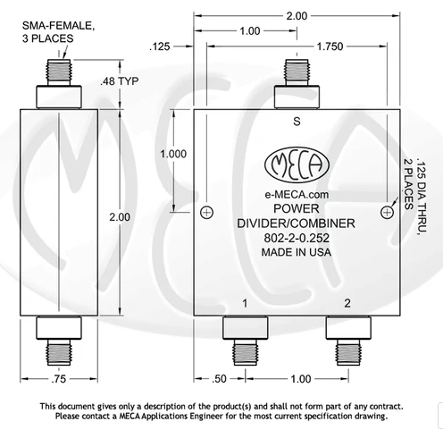 802-2-0.252雙路SMA母頭功率分配器/合路器MECA